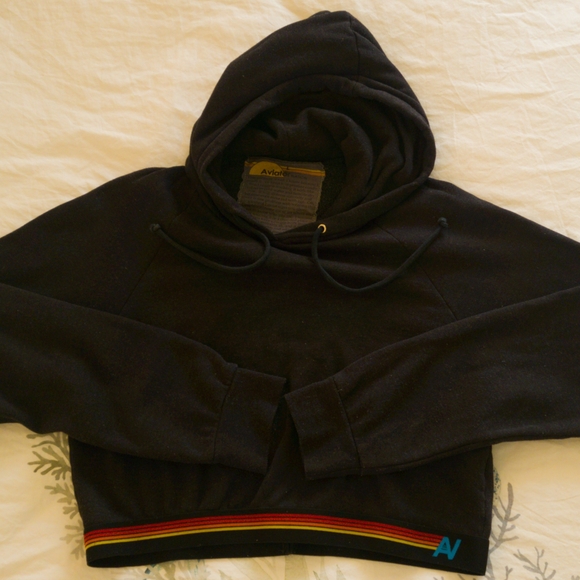 Aviator Nation Black Hoodie with Rainbow Trim - Picture 7 of 10